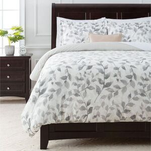 Chanasya -  Layered Leaf Duvet Cover Set - 3-Piece Se Gray Creme